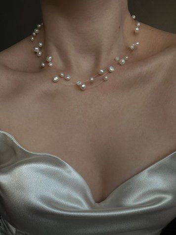 Weightless medium pearl necklace (3 rows), Steel, фріформ