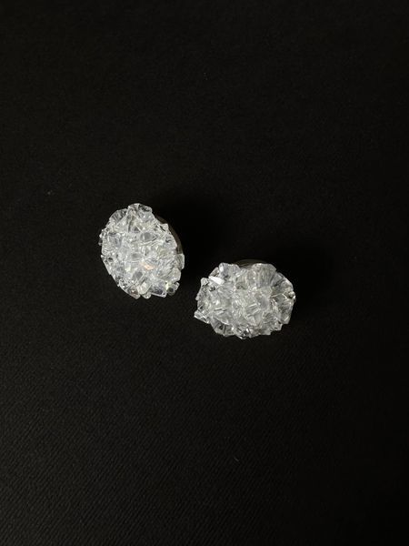 Hand-Embroidered Crystal Earrings (larger), Steel, 20 mm