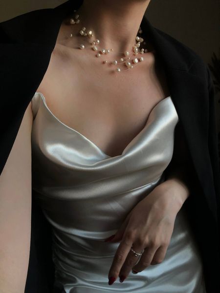 Weightless maxi pearl necklace (5 strands), Steel, фріформ
