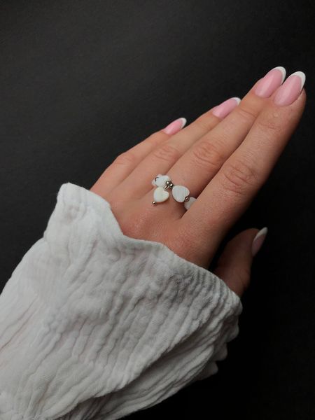 Mother-of-pearl heart ring with pendant, gold‑plated, перламутрове сердечко, з підвісом