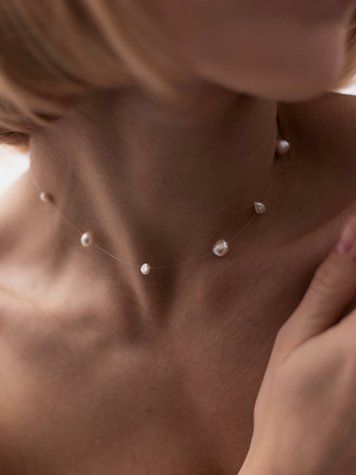 Weightless mini pearl necklace (1 row), Steel, фріформ
