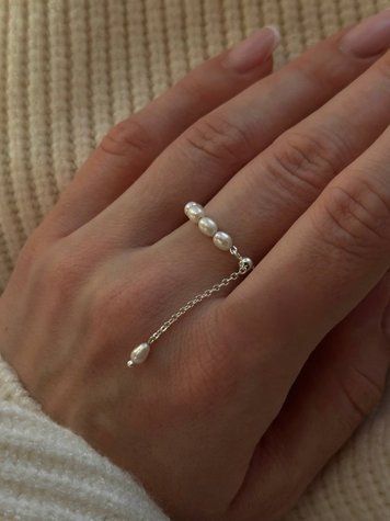 Ring with pearls and size adjuster, Steel, рис