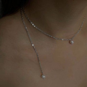 Transformer Necklace, 2 pearls, Steel