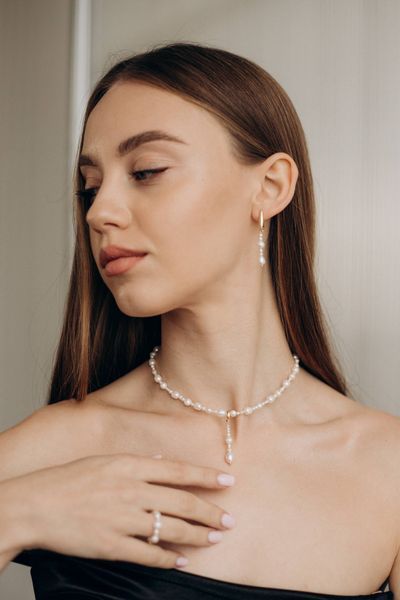 Necklace "Amelia" with pendant, Steel, фріформ