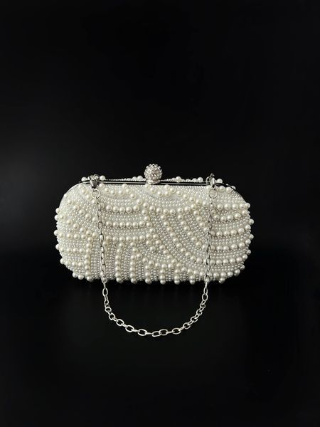 Removable short classic clutch strap, silver color