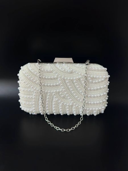 Removable short classic clutch strap, silver color