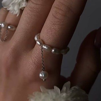 Pearl Ring + Straight Chain with Pearl Pendant, Steel, 15