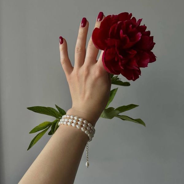 Tiered Pearl Bracelet, 3 layers, Steel, рисова