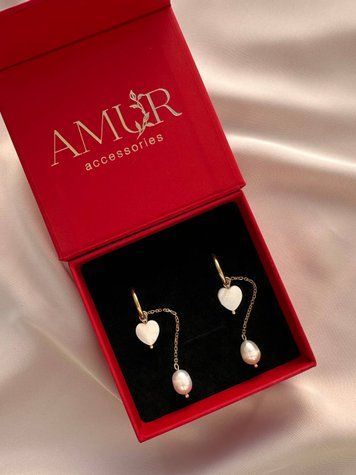Earrings transformers "Pearl hearts", Steel