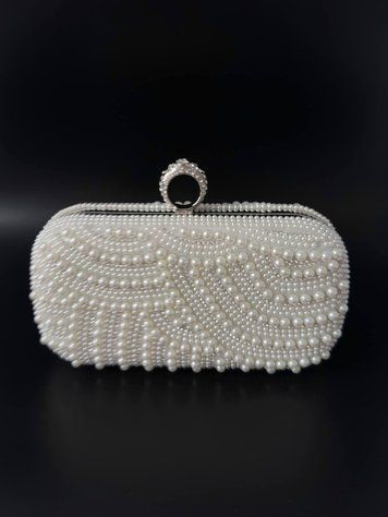 Clutch handbag "Pearl Ring", silver color