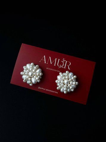 Earrings with hand-embroidered pearls (larger), Steel, 20 mm