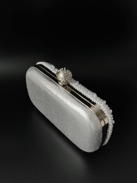 Clutch bag "Silver pearls" double-sided, silver color