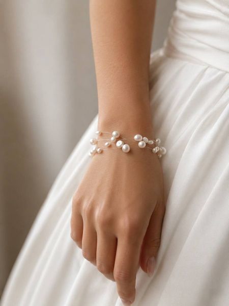 Weightless maxi bracelet with pearls (5 strings), Steel, фріформ