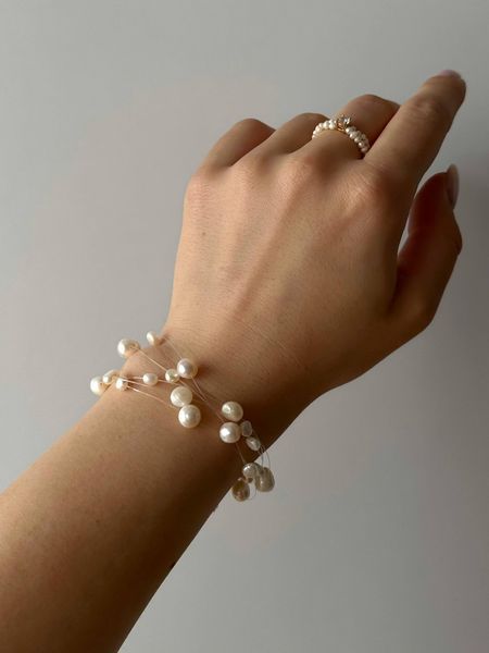 Weightless maxi bracelet with pearls (5 strings), Steel, фріформ