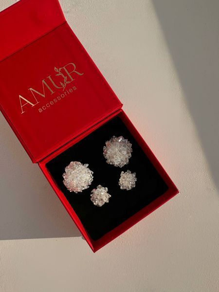 Earrings with hand-embroidered crystal (smaller), Steel, 15 mm