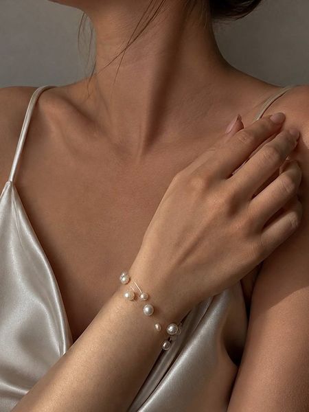Weightless medium pearl bracelet (3 rows), Steel, фріформ