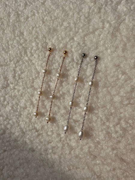 Long earrings with pearls, Steel