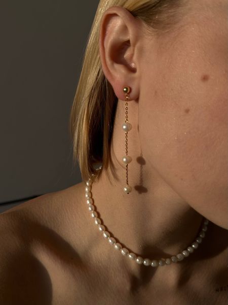 Long earrings with pearls, Steel