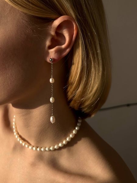 Long earrings with pearls, Steel