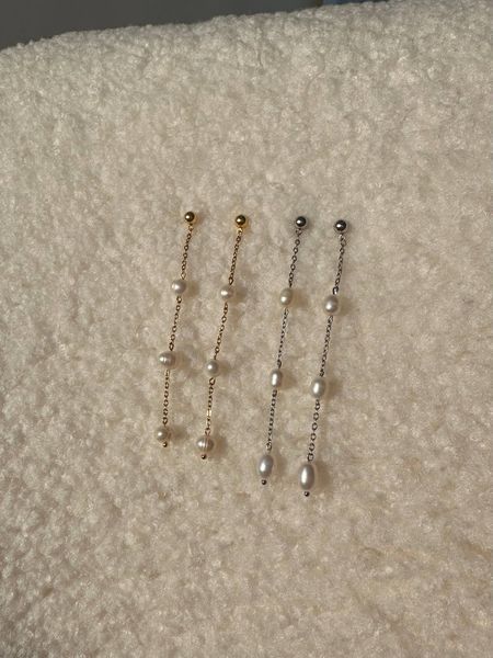 Long earrings with pearls, Steel