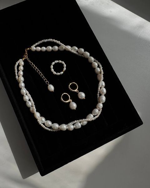 Laconic earrings with pearls, Steel