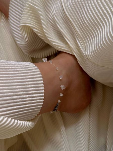 Lightweight anklet made of a crystal mix &laquo;Crystal bloom&raquo;, Steel, прозорий