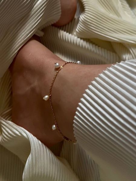Anklet with pearl pendants, Steel, rounded